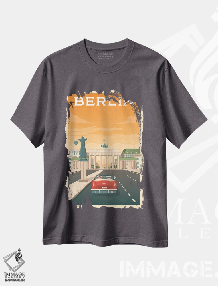 تیشرت طوسی طرح دار پوستر سفر برلین آلمان اثر اولا هوپ تراول پوسترز