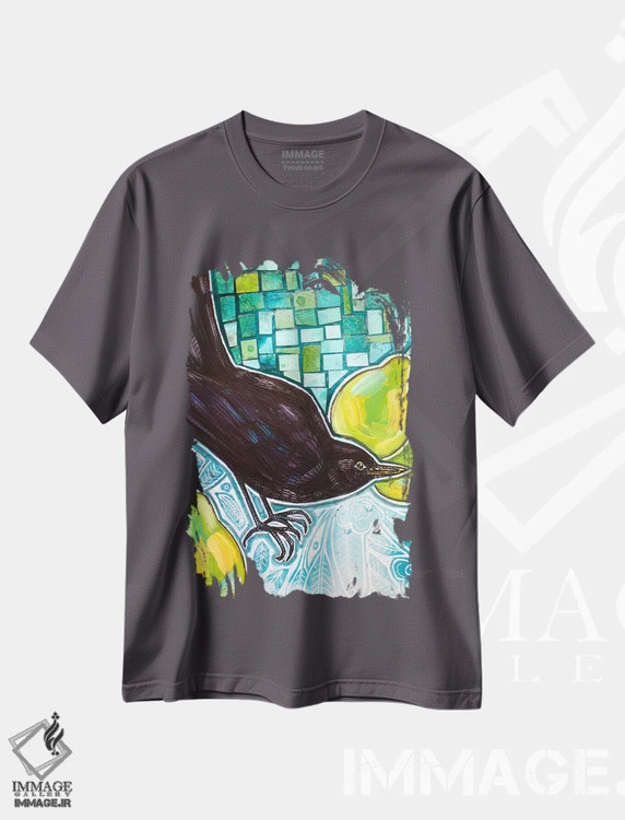 تیشرت طوسی طرح هنری ,گلابی شیرین اثر لینت شلی