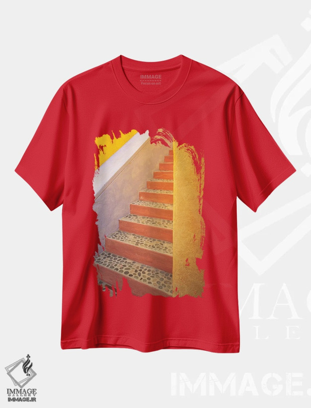 تیشرت قرمز طرح دار Costalegre. Colorful stone stairs.,مکزیک، کوستالگره. پله های سنگی رنگارنگ اثر جینز گالری