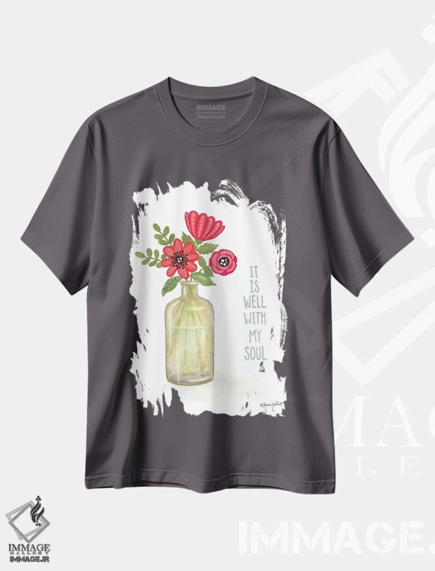 تیشرت طوسی طرح الهامی ,شکوفه های قرمز اثر آنی لاپوینت