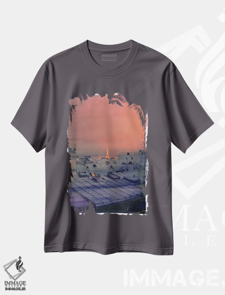 تیشرت طوسی طرح دار پاریس در دوردست اثر فایو بای فایو کالکتیو
