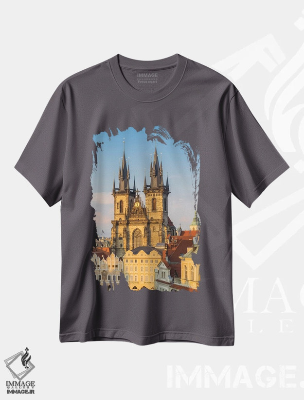 تیشرت طوسی طرح دار Prague, Czech Republic,کلیسای تاین در میدان شهر قدیم، پراگ، جمهوری چک اثر جولی اگِرز