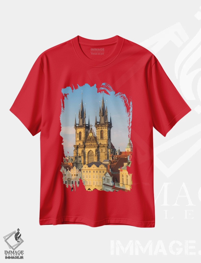 تیشرت قرمز طرح دار Prague, Czech Republic,کلیسای تاین در میدان شهر قدیم، پراگ، جمهوری چک اثر جولی اگِرز