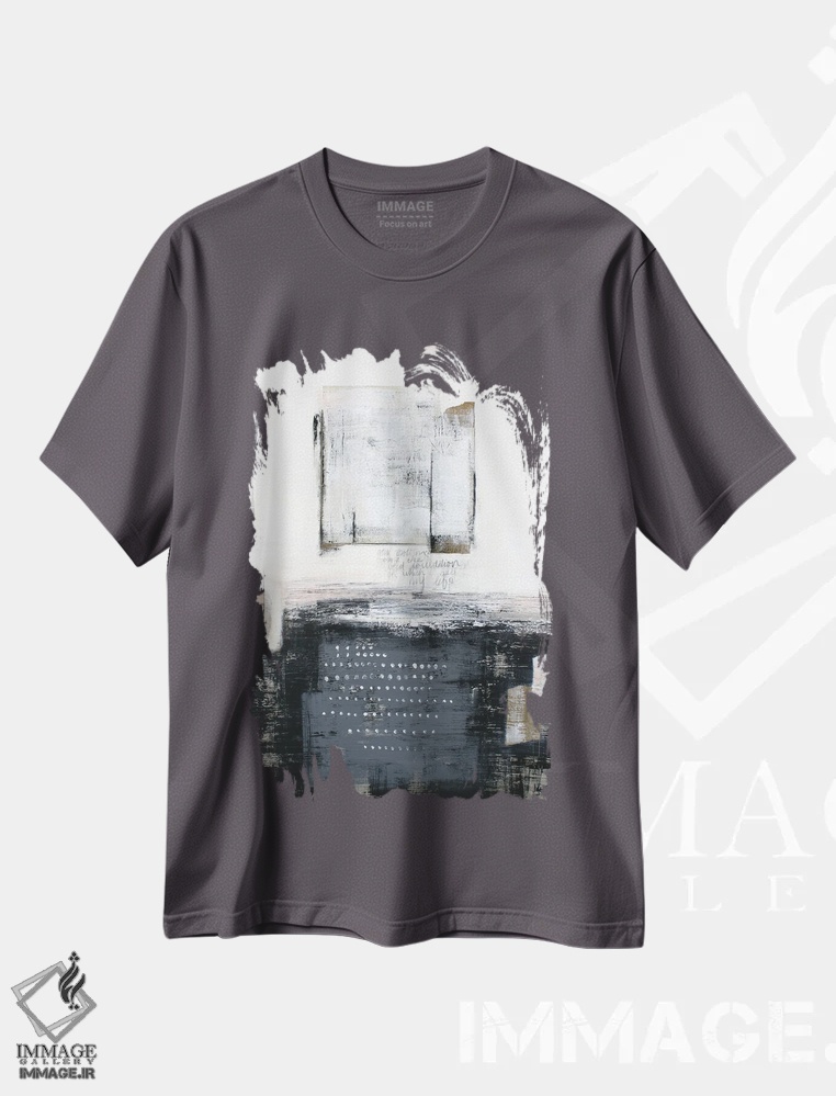 تیشرت طوسی طرح دار نسخه های خطی عمودی اثر جی لاندو