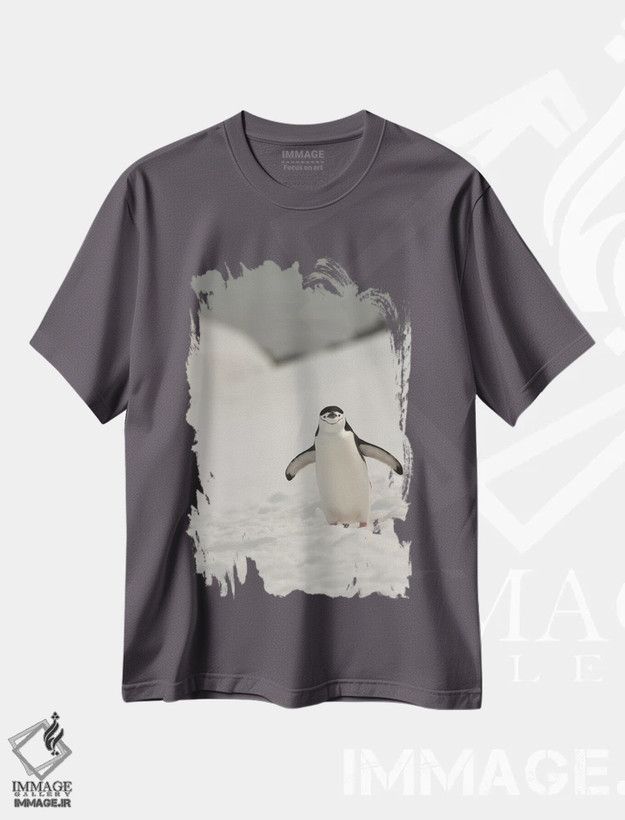 تیشرت طوسی طرح دار Chinstrap, Penguin,جنوبگان، پنگوئن چانه بند اثر جورج تئودور