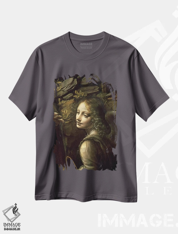 تیشرت طوسی طرح دار from The Virgin of the Rocks,جزئیات فرشته از تابلوی "بانوی صخره ها" اثر لئوناردو داوینچی