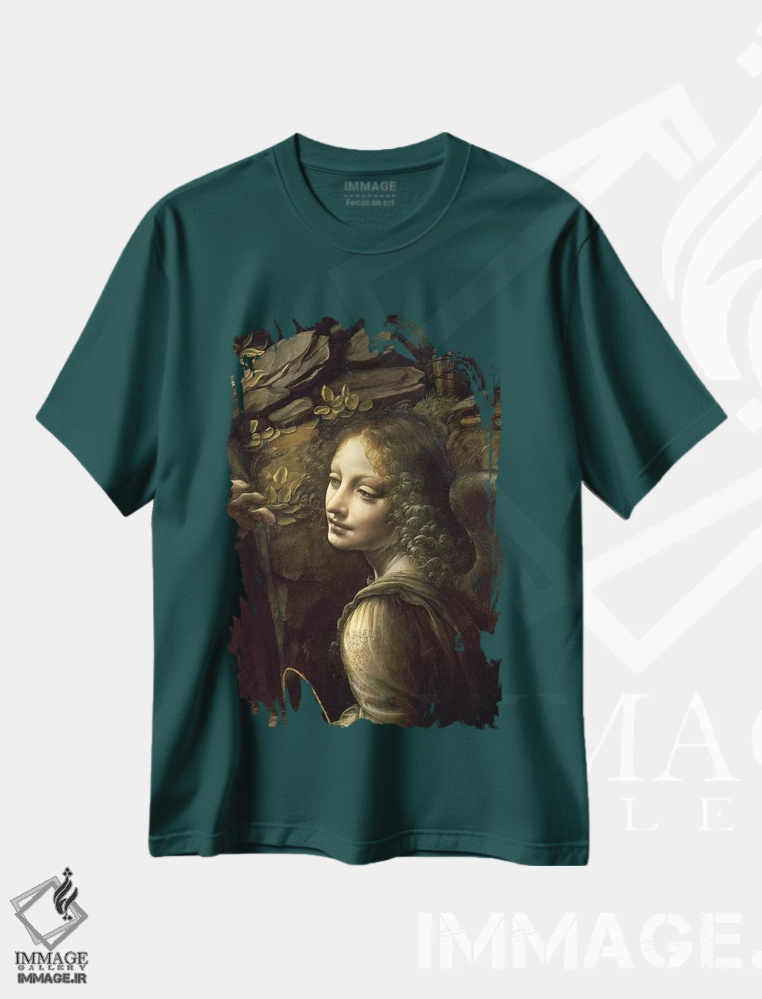 تیشرت سبز طرح دار from The Virgin of the Rocks,جزئیات فرشته از تابلوی "بانوی صخره ها" اثر لئوناردو داوینچی