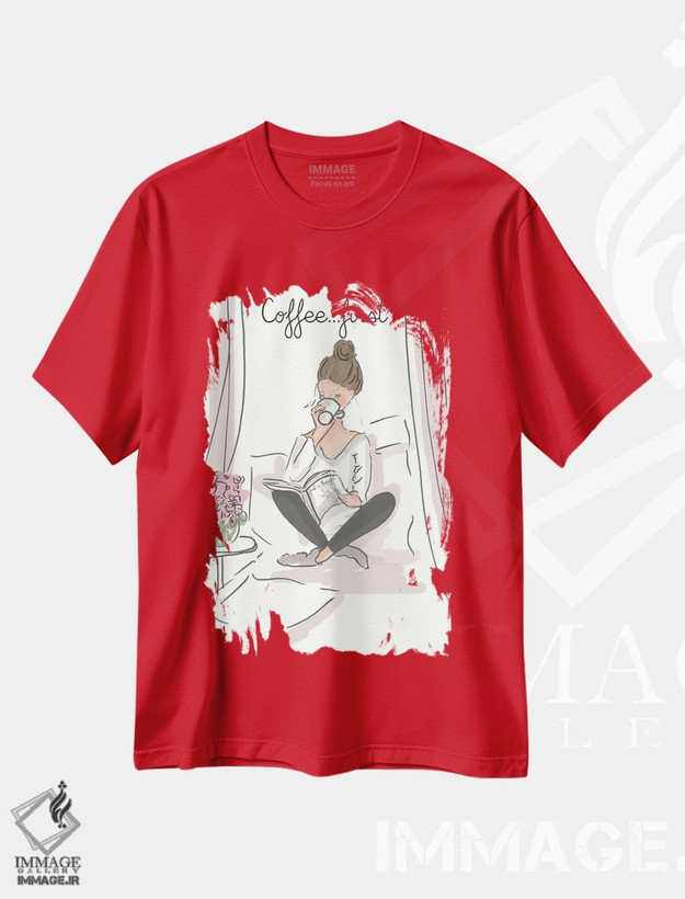 تیشرت قرمز طرح دار اول قهوه اثر هدر استیلافسن