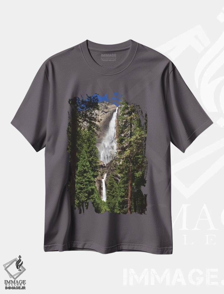تیشرت طوسی طرح دار California, Yosemite National Park. Yosemite Falls Landscape.,منظره آبشار یوسمیتی اثر جینز گالری