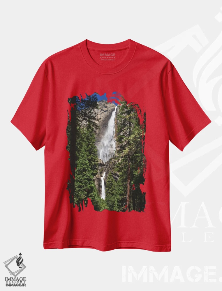 تیشرت قرمز طرح دار California, Yosemite National Park. Yosemite Falls Landscape.,منظره آبشار یوسمیتی اثر جینز گالری
