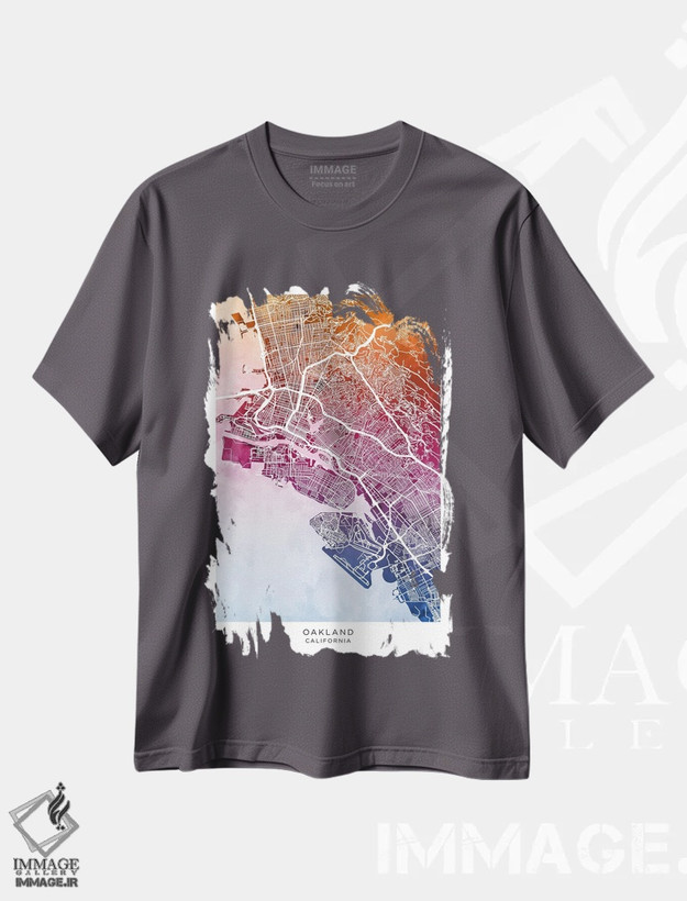 تیشرت طوسی طرح مینیمال ,نقشه اوکلند آبی-صورتی اثر مایکل تامپست
