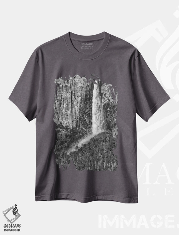 تیشرت طوسی طرح دار California, Yosemite, Bridal Veil Falls,آمریکا، کالیفرنیا، یوسمیتی، آبشار پرده عروس اثر جان فورد