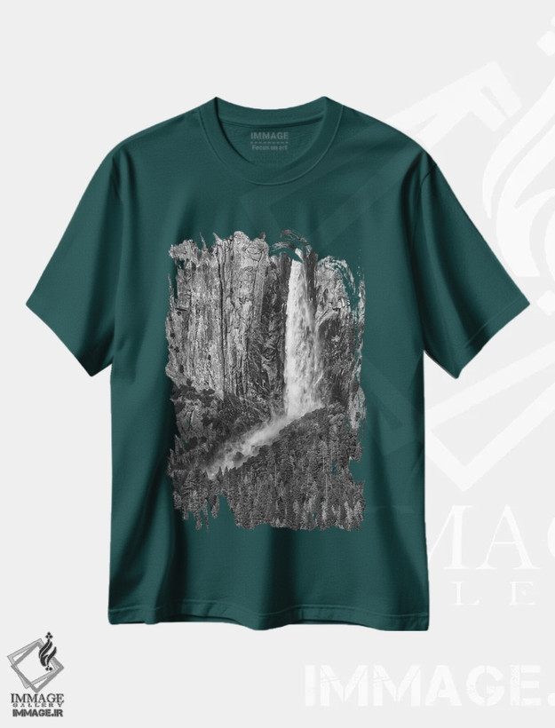 تیشرت سبز طرح دار California, Yosemite, Bridal Veil Falls,آمریکا، کالیفرنیا، یوسمیتی، آبشار پرده عروس اثر جان فورد