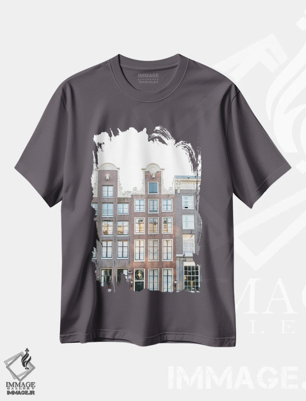 تیشرت طوسی طرح دار Amsterdam,خانه های کانالی شماره آمستردام اثر لاولی لیتل هوم کو