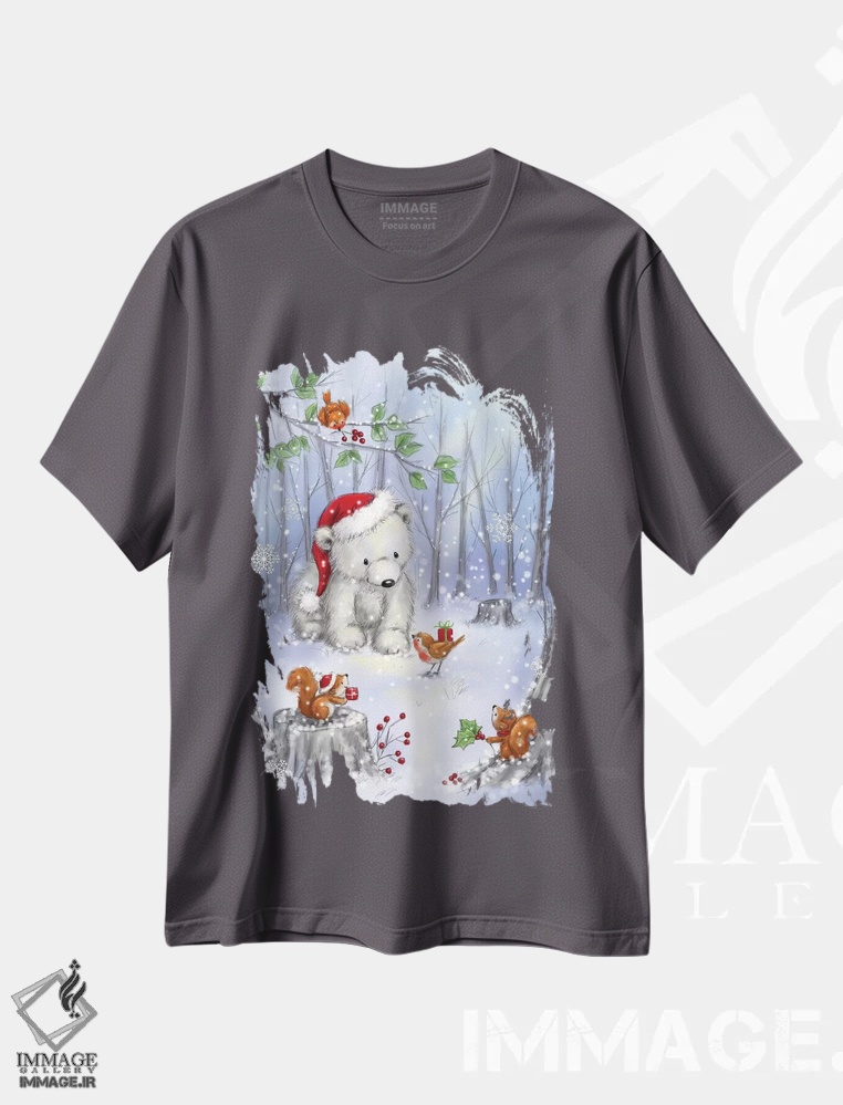 تیشرت طوسی طرح مینیمال ,"خرس قطبی در جنگل " اثر ماکیکو