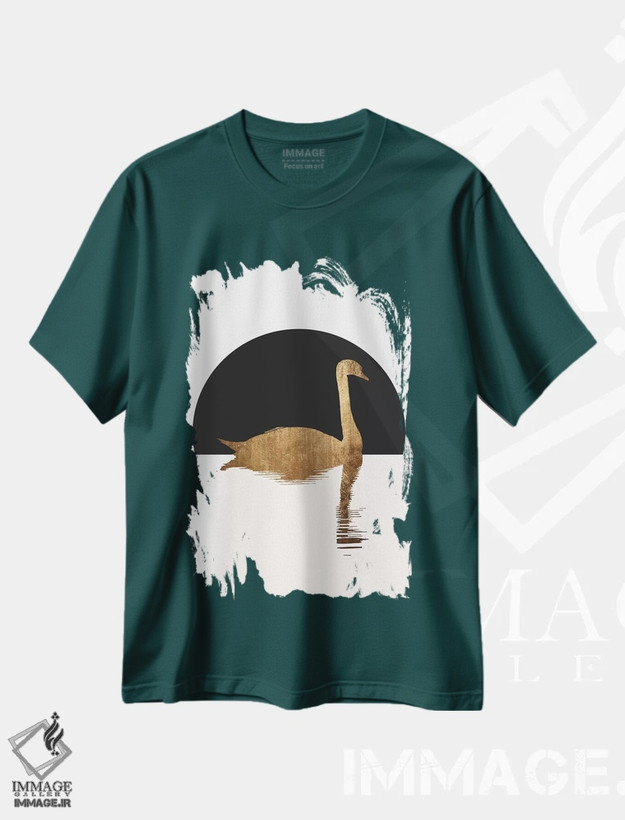 تیشرت سبز طرح دار قو اثر کوبیستیکا