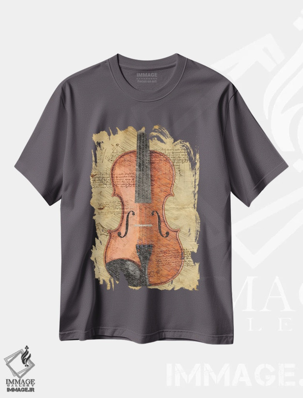 تیشرت طوسی طرح دار ویولن اثر دورو آرت