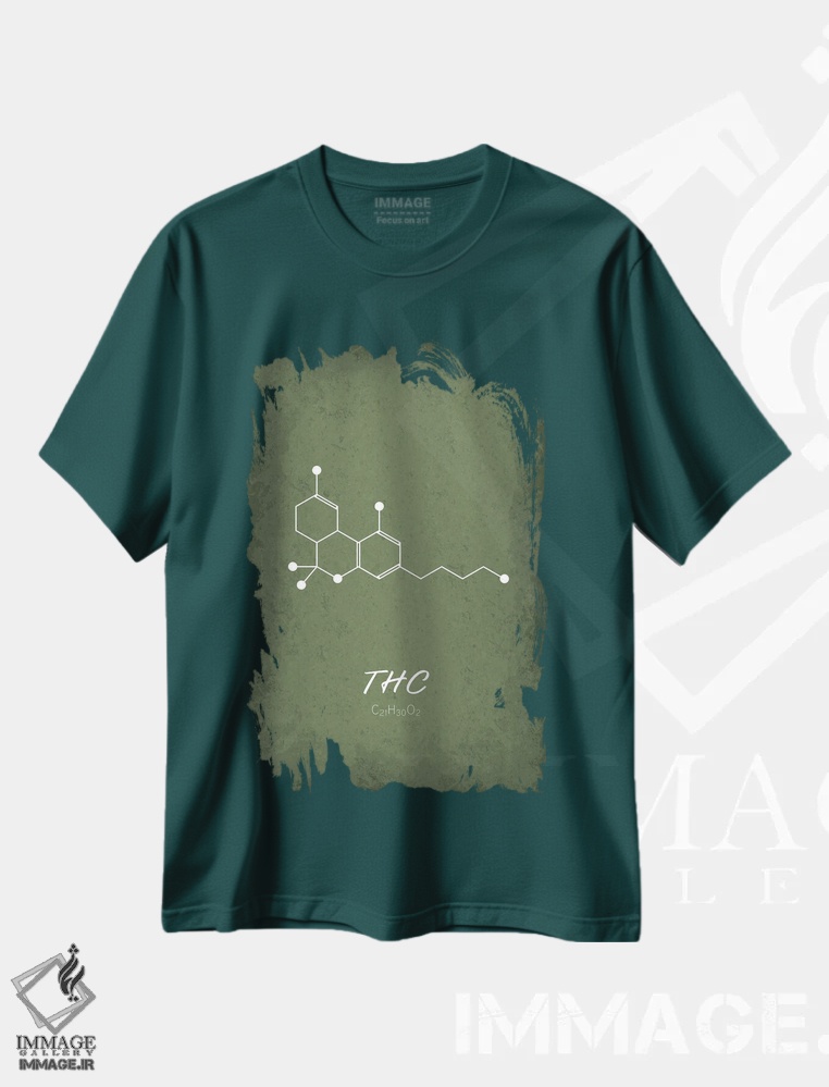 تیشرت سبز طرح دار مولکول THC اثر گت یور نرد آن