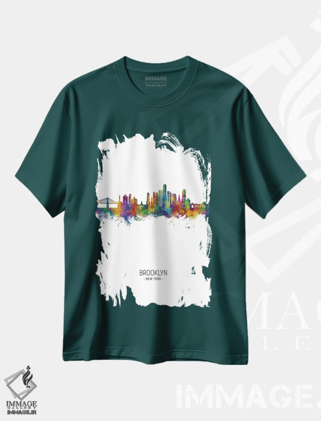 تیشرت سبز طرح شهری ,نمای پرترهٔ خط افق بروکلین نیویورک اثر مایکل تامپست
