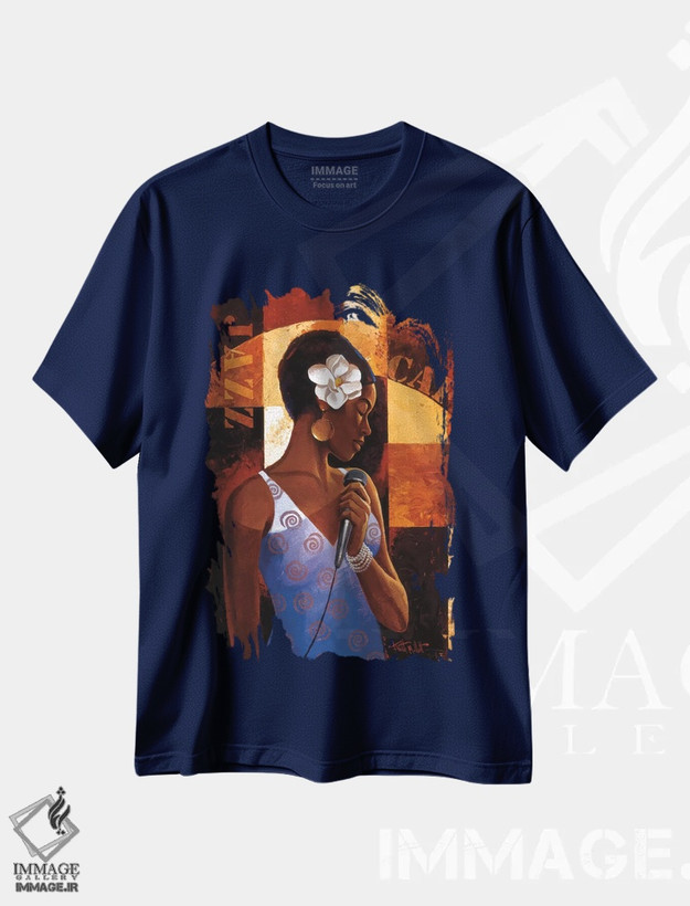 تیشرت سرمه ای طرح دار کافه جاز اثر کیت مالِت