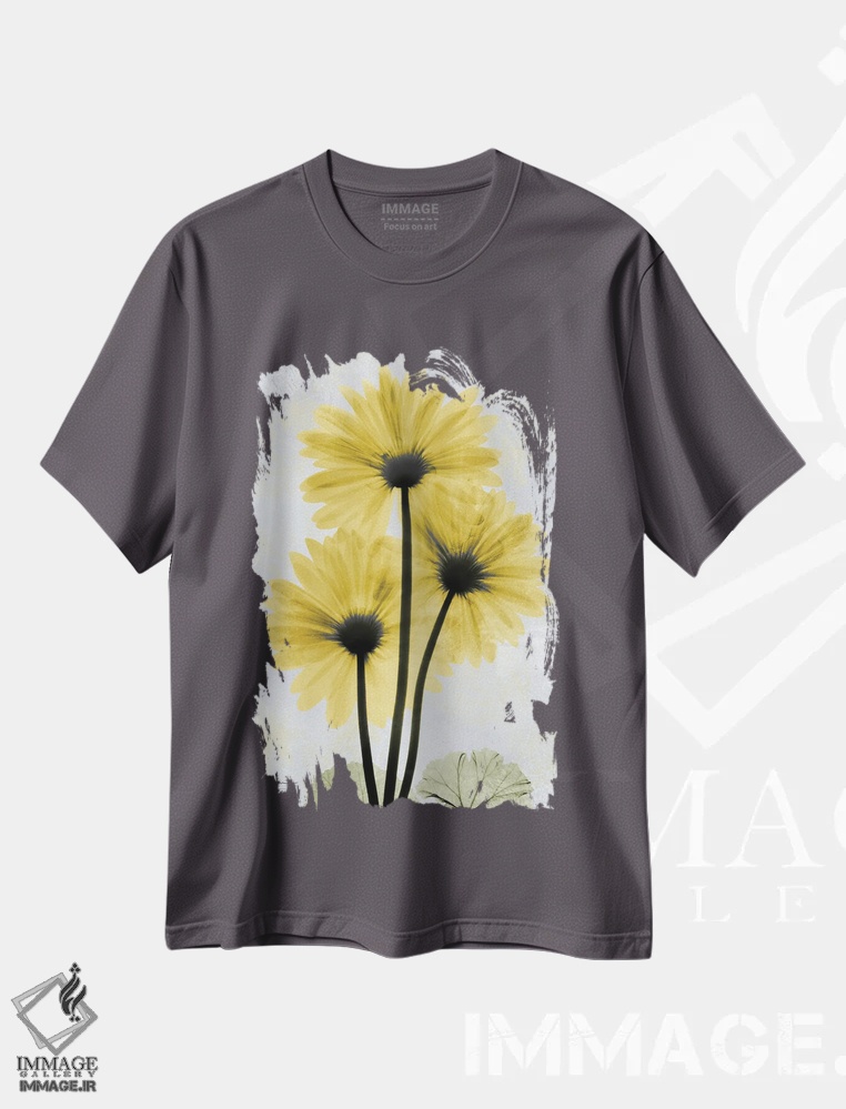 تیشرت طوسی طرح دار ژربرای طلایی اثر آلبرت کوئتسیِر