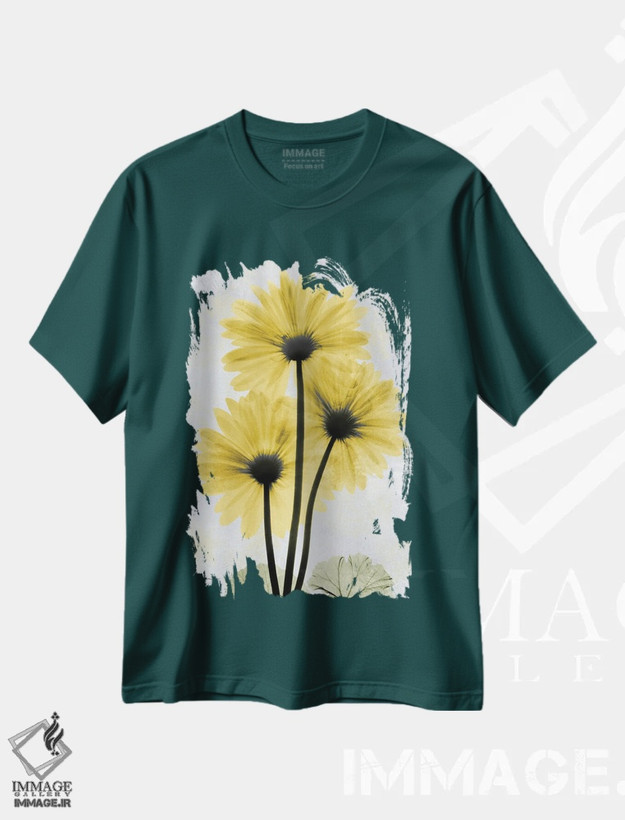 تیشرت سبز طرح دار ژربرای طلایی اثر آلبرت کوئتسیِر