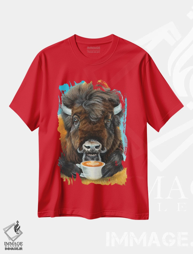 تیشرت قرمز طرح دار لاته گاومیش آمریکایی اثر هالی سیمنتال