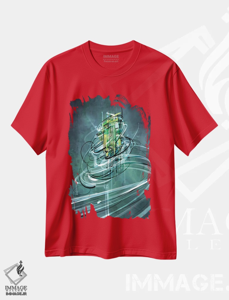 تیشرت قرمز طرح دار گرداب زمردین اثر گییرمو آریسمندی