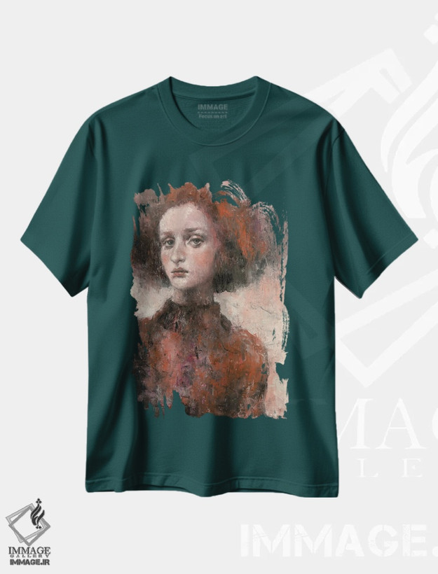 تیشرت سبز طرح هنری ,توس سرخ اثر مارگاریتا ایوانوا