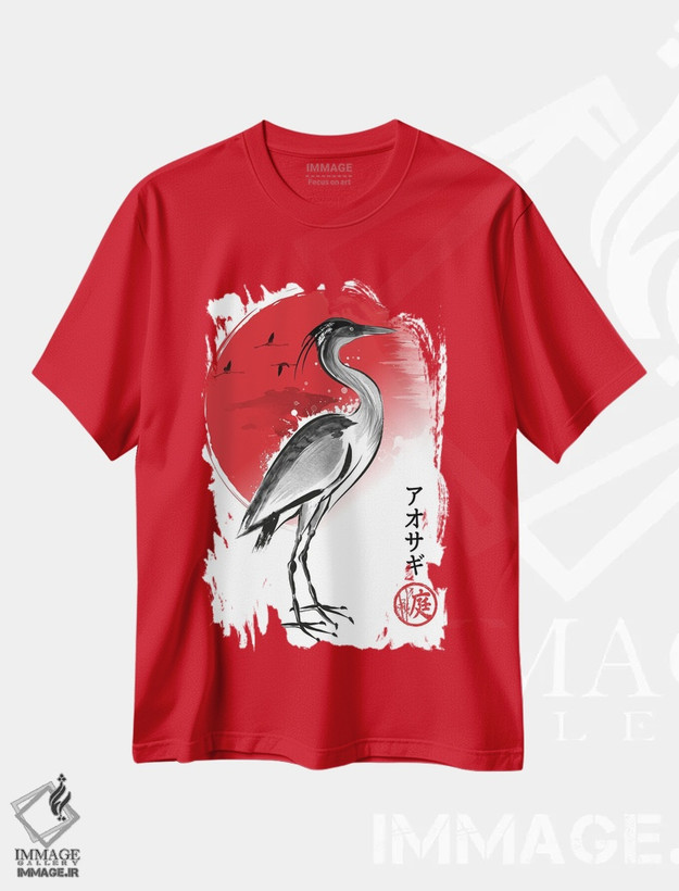 تیشرت قرمز طرح دار حواصیل اثر آنتونیو کامارنا