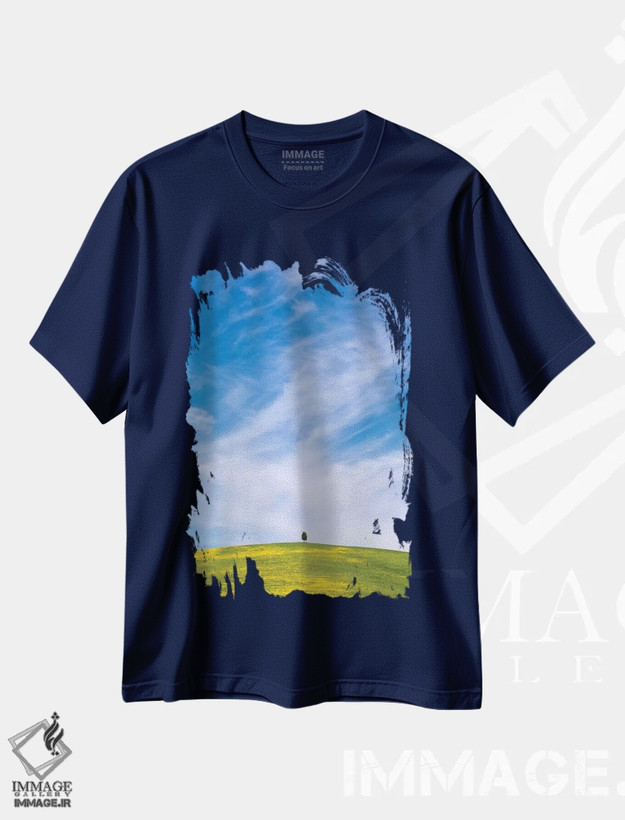 تیشرت سرمه ای طرح دار San Quirico d'Orcia. Cypress tree on hill.,ایتالیا، سان کویریکو دورچیا. درخت سرو بر تپه اثر جینز گالری
