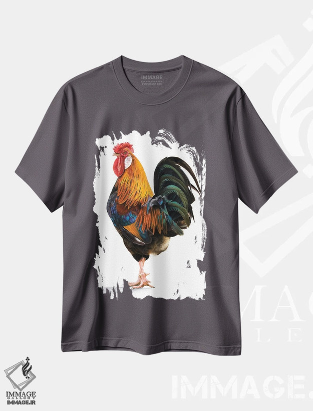 تیشرت طوسی طرح حیوانات ,"خروس" اثر میخائیل ودرنیکوف