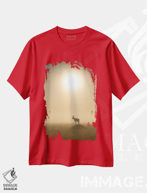 تیشرت قرمز طرح دار Maasai Mara, Kenya,آهوی توپـی موقع طلوع، ماسایی مارا، کنیا اثر یان بکه