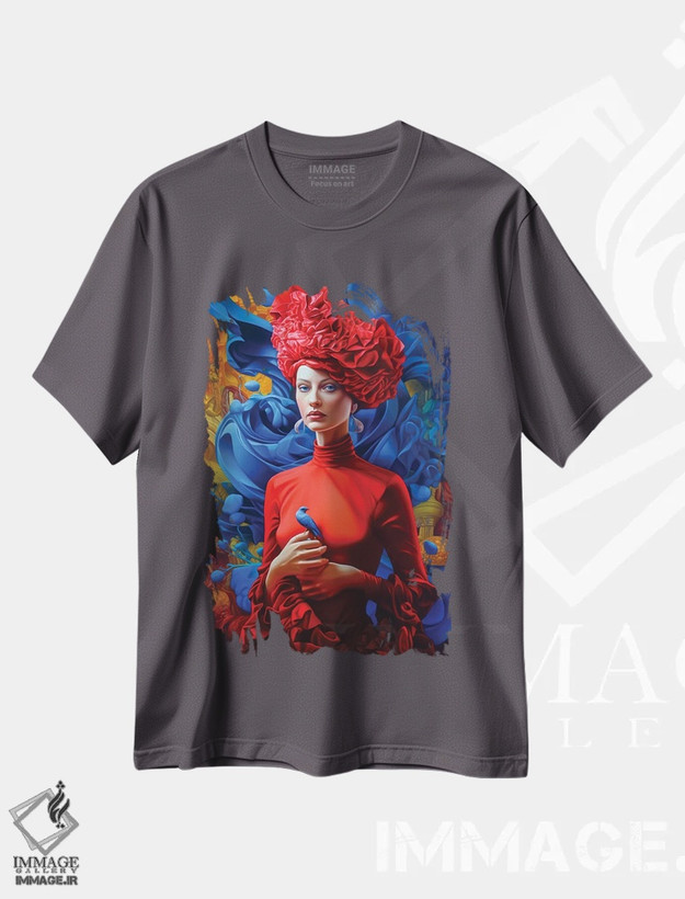 تیشرت طوسی طرح دار پرنده آبی اثر عبدالله ایویندار