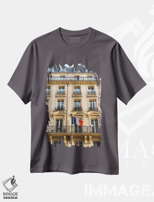 تیشرت طوسی طرح دار غروب پاریس اثر بثانی یانگ