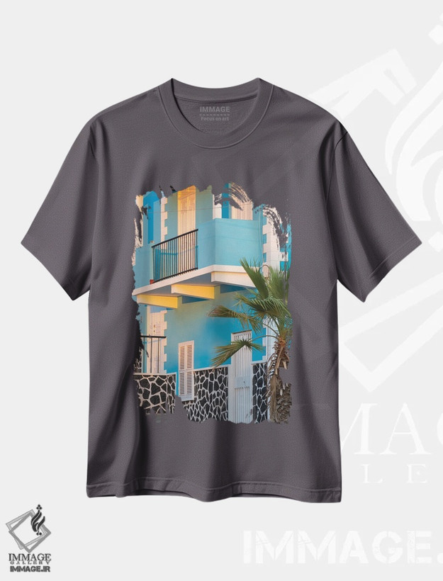 تیشرت طوسی طرح معماری ,the capital of the island. Fogo Island, part of Cape Verde in the central Atlantic.,خانه شهری سنتی. سائو فیلیپه، پایتخت جزیره فوگو، بخشی از کیپ ورد در اقیانوس اطلس مرکزی اثر مارتین زویک