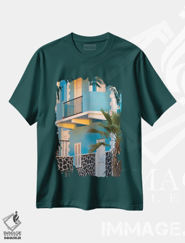 تیشرت سبز طرح معماری ,the capital of the island. Fogo Island, part of Cape Verde in the central Atlantic.,خانه شهری سنتی. سائو فیلیپه، پایتخت جزیره فوگو، بخشی از کیپ ورد در اقیانوس اطلس مرکزی اثر مارتین زویک