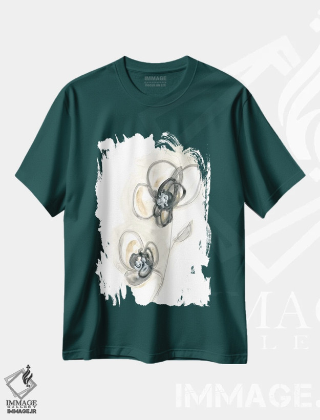 تیشرت سبز طرح دار مطالعه گل تک رنگ اثر جون اریکا وس