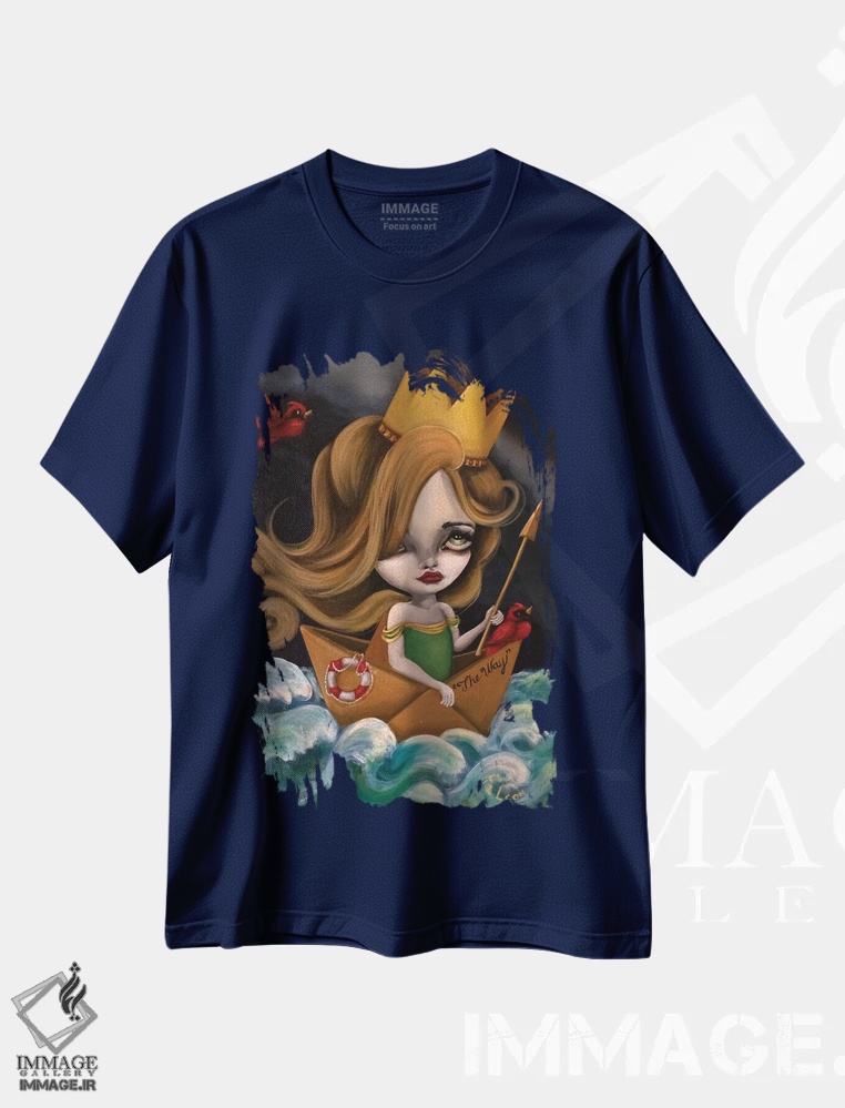 تیشرت سرمه ای طرح هنری زنانه ,راه اثر لیزی فالکون