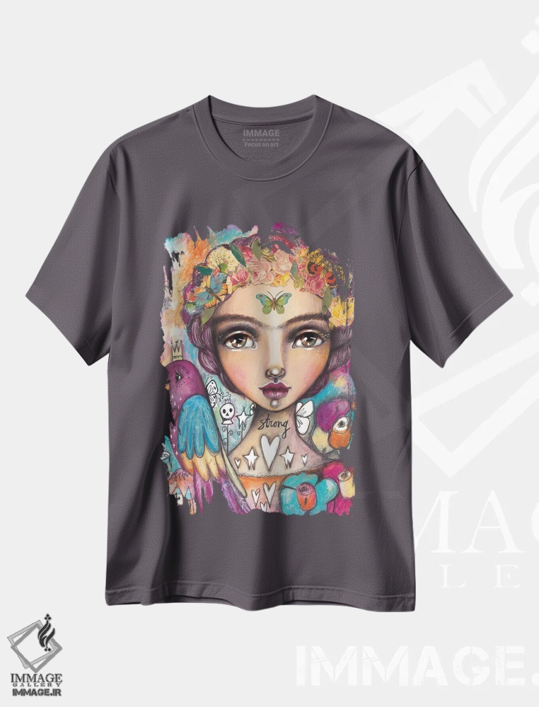 تیشرت طوسی طرح هنری ,آزاد و رها اثر تامارا لاپورت