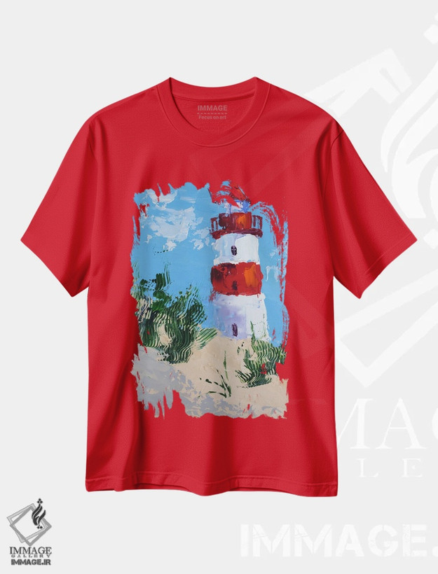 تیشرت قرمز طرح دار فانوس دریایی اثر ناتالی مک