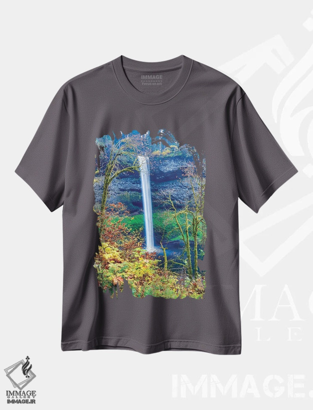 تیشرت طوسی طرح دار Oregon, Silver Falls State Park, South Falls,آمریکا، اورگن، پارک ایالتی سیلور فالز، آبشار جنوبی اثر هولیس لونی