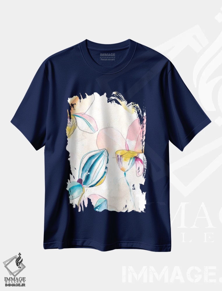 تیشرت سرمه ای طرح دار پاشش باغ یک اثر جون اریکا وس