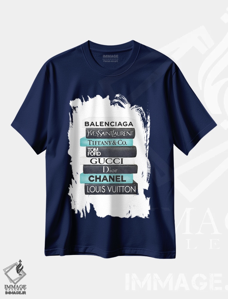 تیشرت سرمه ای طرح دار White & Teal Book Stack,دسته کتاب مشکی، سفید و فیروزه ای اثر آماندا گرینوود