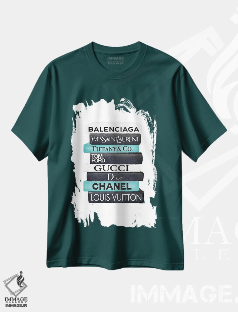 تیشرت سبز طرح دار White & Teal Book Stack,دسته کتاب مشکی، سفید و فیروزه ای اثر آماندا گرینوود
