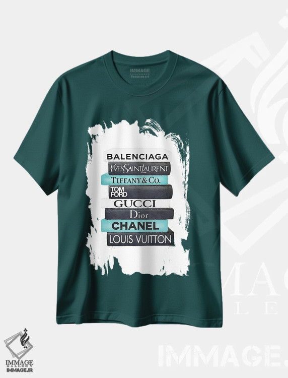 تیشرت سبز طرح دار White & Teal Book Stack,دسته کتاب مشکی، سفید و فیروزه ای اثر آماندا گرینوود