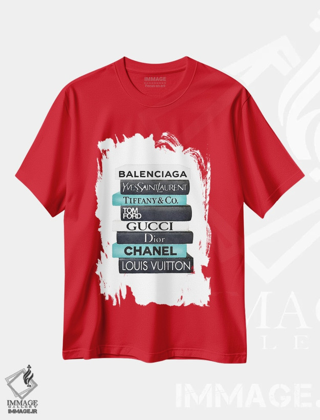 تیشرت قرمز طرح دار White & Teal Book Stack,دسته کتاب مشکی، سفید و فیروزه ای اثر آماندا گرینوود