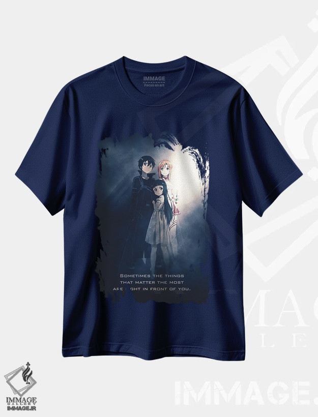 تیشرت سرمه ای طرح دار شعار Sword Art Online اثر گب فرناندو