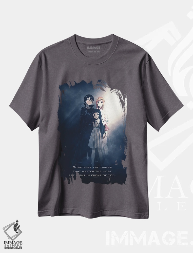 تیشرت طوسی طرح دار شعار Sword Art Online اثر گب فرناندو