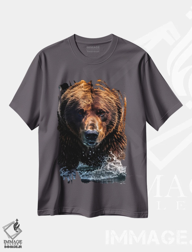 تیشرت طوسی طرح دار Face Animal In Water,پرتره صورت خرس در آب اثر آدریان ویریو